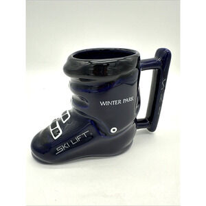 Ski Mountain Chalet Blue Cappuccino Coffee Cup Winter Park EUC